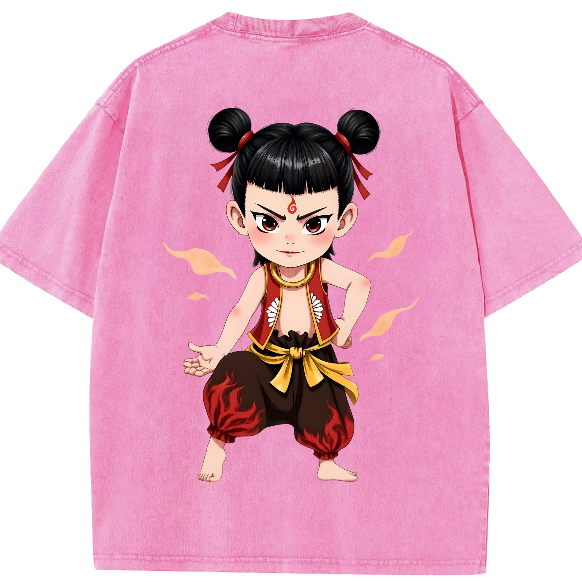 （画像用） Ne Zha 2 ナタ 魔童の大暴れ 綿100% ヴィンテージ風 半袖Tシャツ（背面プリント）